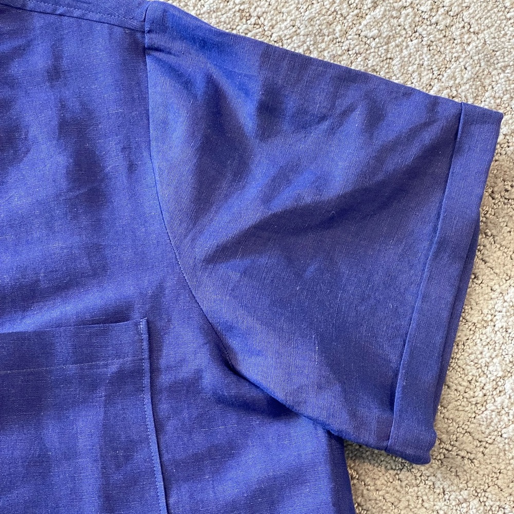 Maeve Linen Blend Short Sleeve Button-Down Shirt - Violet Blue, Anthropologie, L - Picture 11 of 16